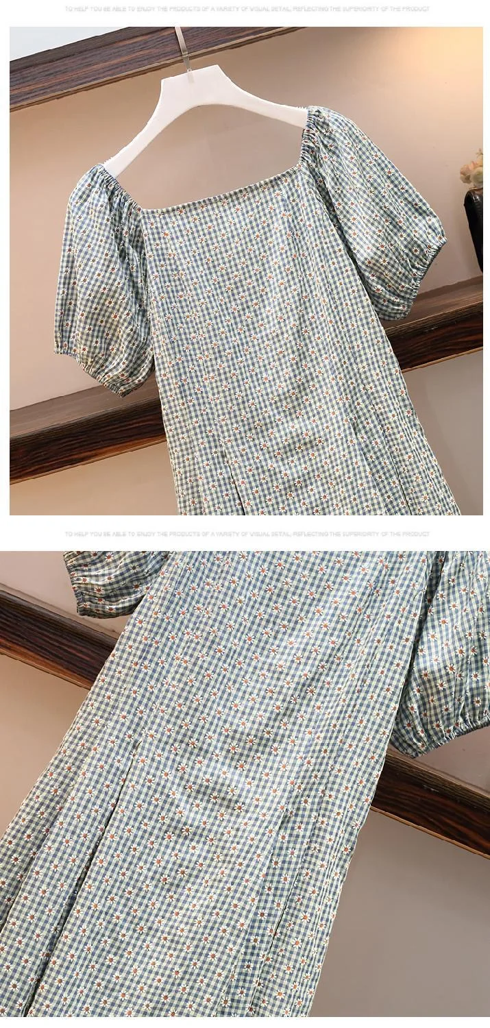 

Houthion New Plus Size Women's Dress Casual Fashion Above Knee, Mini Short Sleeve Square Collar Flower Lattice Dresses Summer