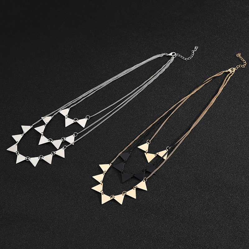 Geometric Triangle Three Layered Necklace Gold Black Link Chain Necklaces For Women Fashion Jewelry Bijoux Femme | Украшения и