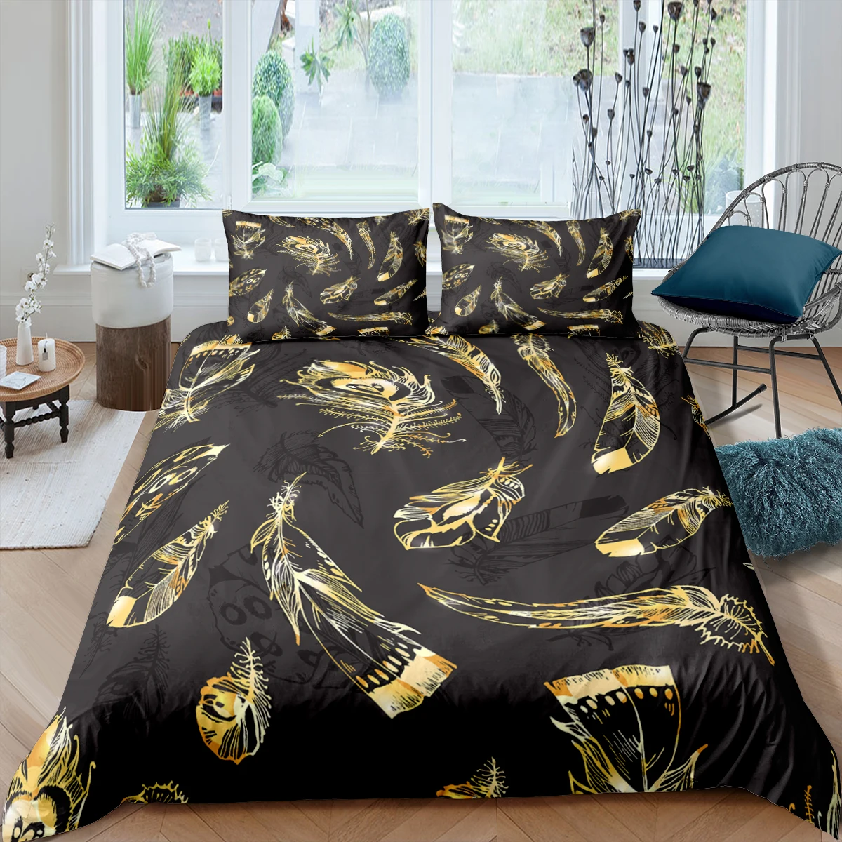 

2/3pcs Queen King Twin Size Bedding Set Luxury Feather Bedding Set 220x240 Printed Duvet Cover Home Textiles Bedclothes