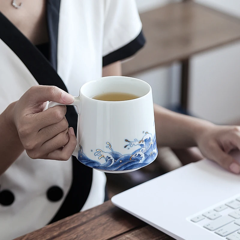 Jingdezhen Tea Mug 350ml Enamel Ceramic Coffee Mugs with Filter Lid Set Handmade Water Cup Drinkware Creative Gift Craft Artwork | Дом и сад
