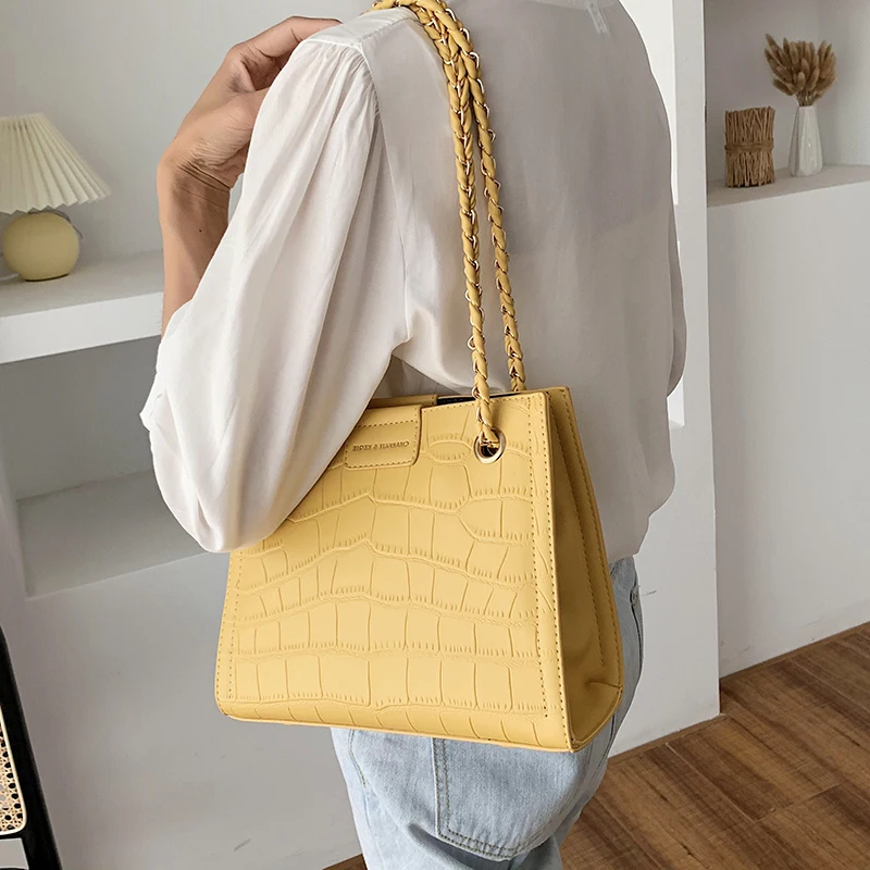 Большой Ёмкость цепи сумки на плечо с узором крокодиловая кожа Сумки-мешки