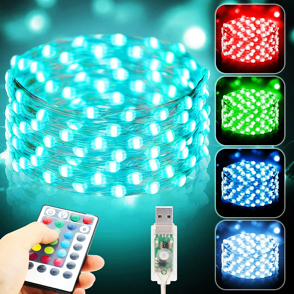 

USB LED String Light Fairy Lights 28Keys Remote Control Christmas Garland Lamp For New Year Wedding Pary Outdoor Decoration