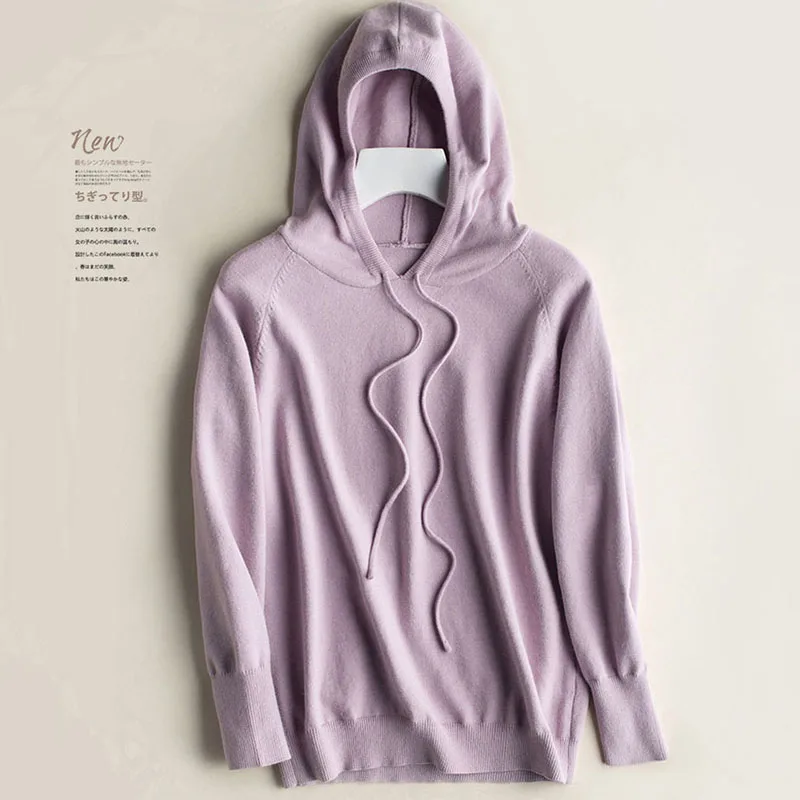 Женский кашемировый свитер в Корейском стиле с капюшоном Свободный Повседневный