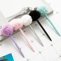 20pcslot hot selling promotional kawaii bow pom pom shape plush pen fancy ballpoint pen for girl with custom logo