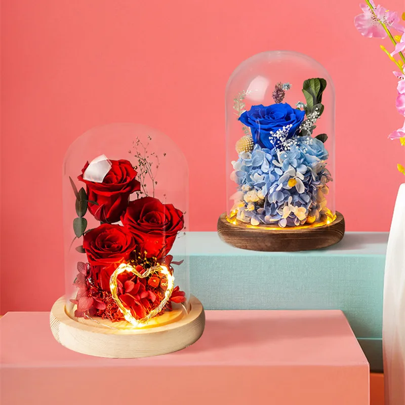 

15*25cm Middle Size Glass Dome Vase Home Decoration Luminous Flat Log Base Transperent Cover Friend Gift Wedding Live Prop