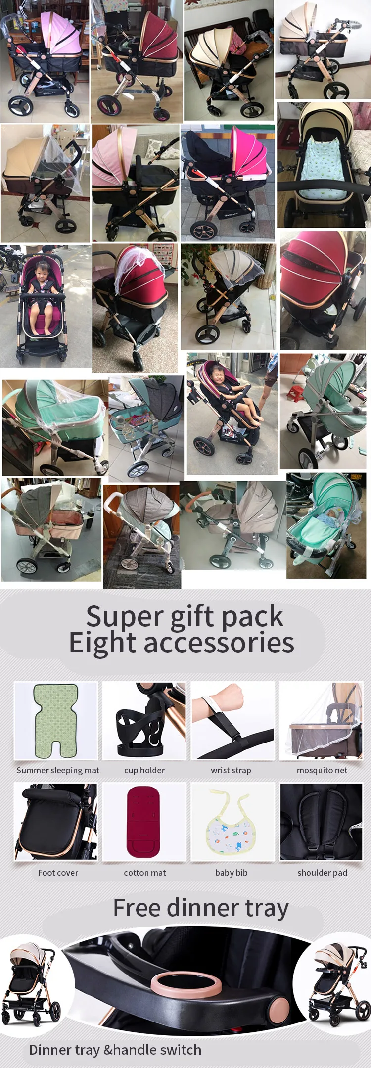 Детская коляска BABYFOND с высоким пейзажем, может лежать, складывается, четыре колеса, амортизатор, детская коляска