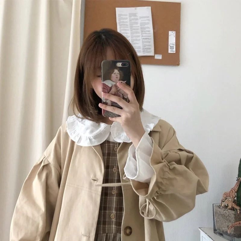 

Trench Women Fall Coat Vintage Woman Clothes Korean Fashion Outwear Student Loose New Casual All-match Harajuku Streetwear Black