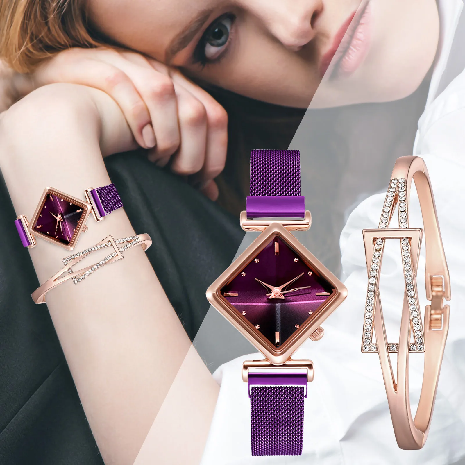 

Women Watch Ladies Fashion Ladies Casual Diamond Watches Bracelet Fashion Personality Fashion Combination Set Montre Homme