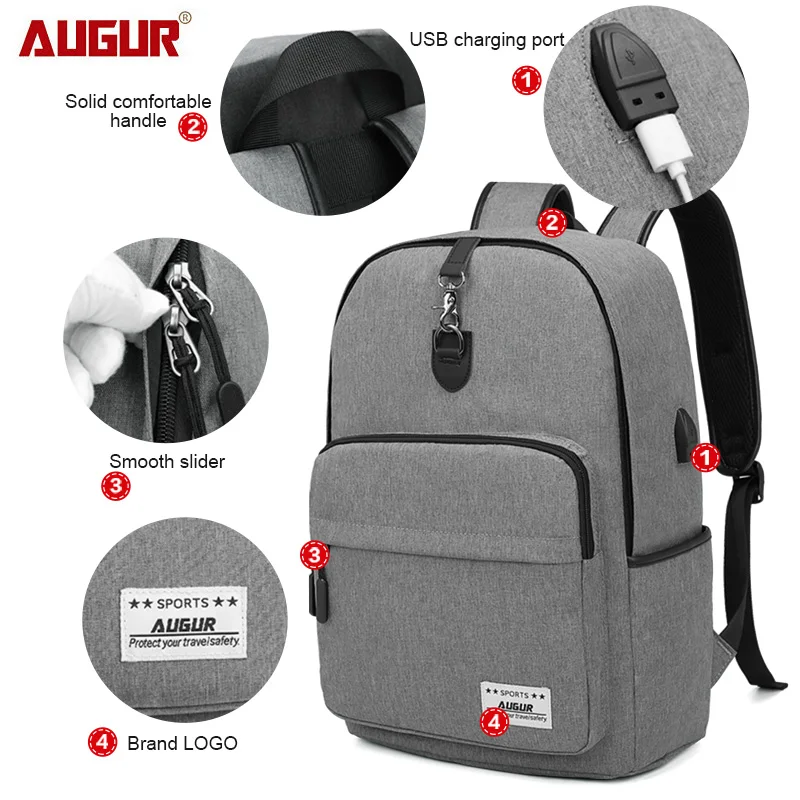 Рюкзак AUGUR для мужчин и женщин модный рюкзак с usb-зарядкой ноутбука | Багаж сумки