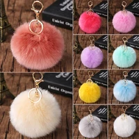 big fur ball charm bag key chain key ring rabbit fur pom pom fluffy puff ball pendant keys