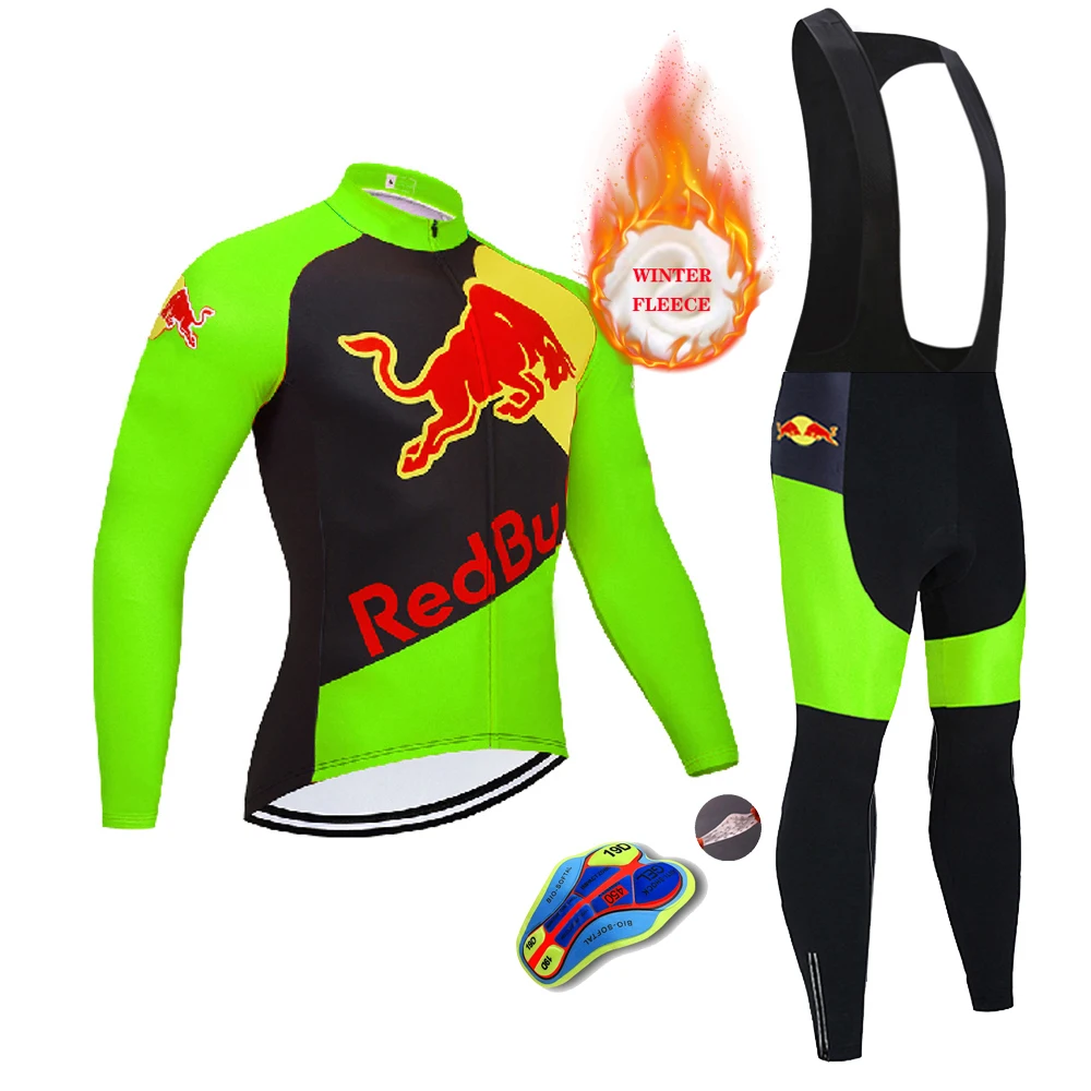 

2022 NEW Winter Men's Bicycle Clothing Long Sleeve Green Cycling Jersey Set Fleece Bike Clothing Man Racing Team Cycling Suit