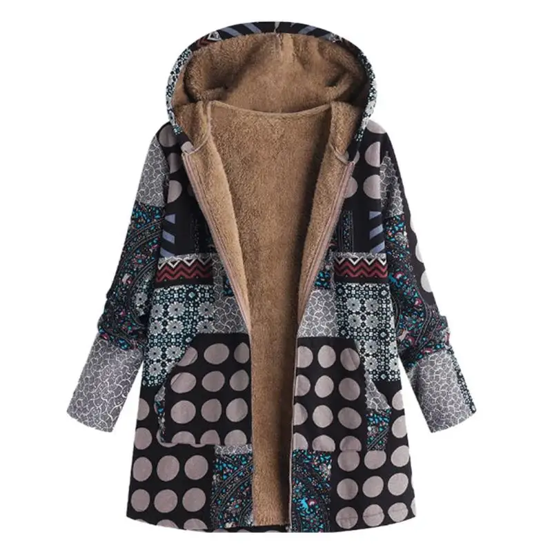 Этнические флисовые толстовки с принтом больших размеров пальто длинными