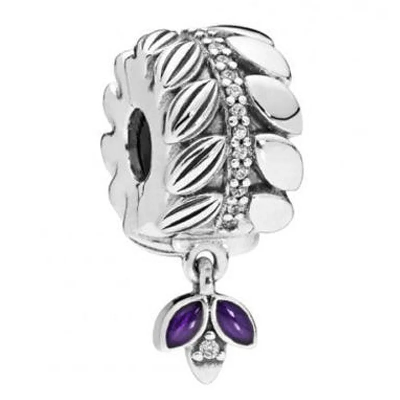 

Real Purple Enamel Grains Of Energy With Crystal Clip Stopper Charm 925 Sterling Silver Beads Fit pandora Bracelet DIY Jewelry