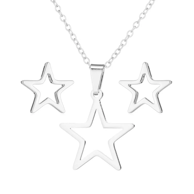 FENGLI Stainless Steel Star Necklace Women Jewelry Sets Bijoux Delicate Geometric Pendants Small Stud Earrings Accessories | Украшения и