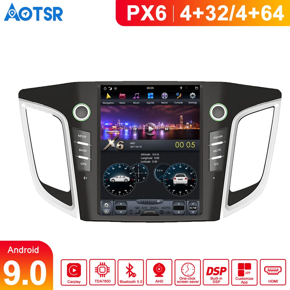 

Android 9.0 4+64G PX6 Tesla Car GPS Navigation For HYUNDAI IX25/HYUNDAI CRETA Radio Tape Recorder HeadUnit Multimedia Player IPS