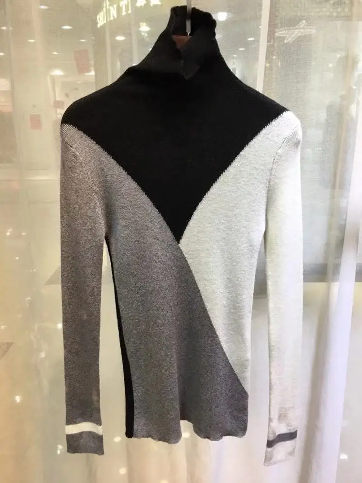

Fashion Women Sweater Autumn Winter Turtleneck Long Sleeve Sweater Slim Knit Pullover Patchwork Color Jumpers
