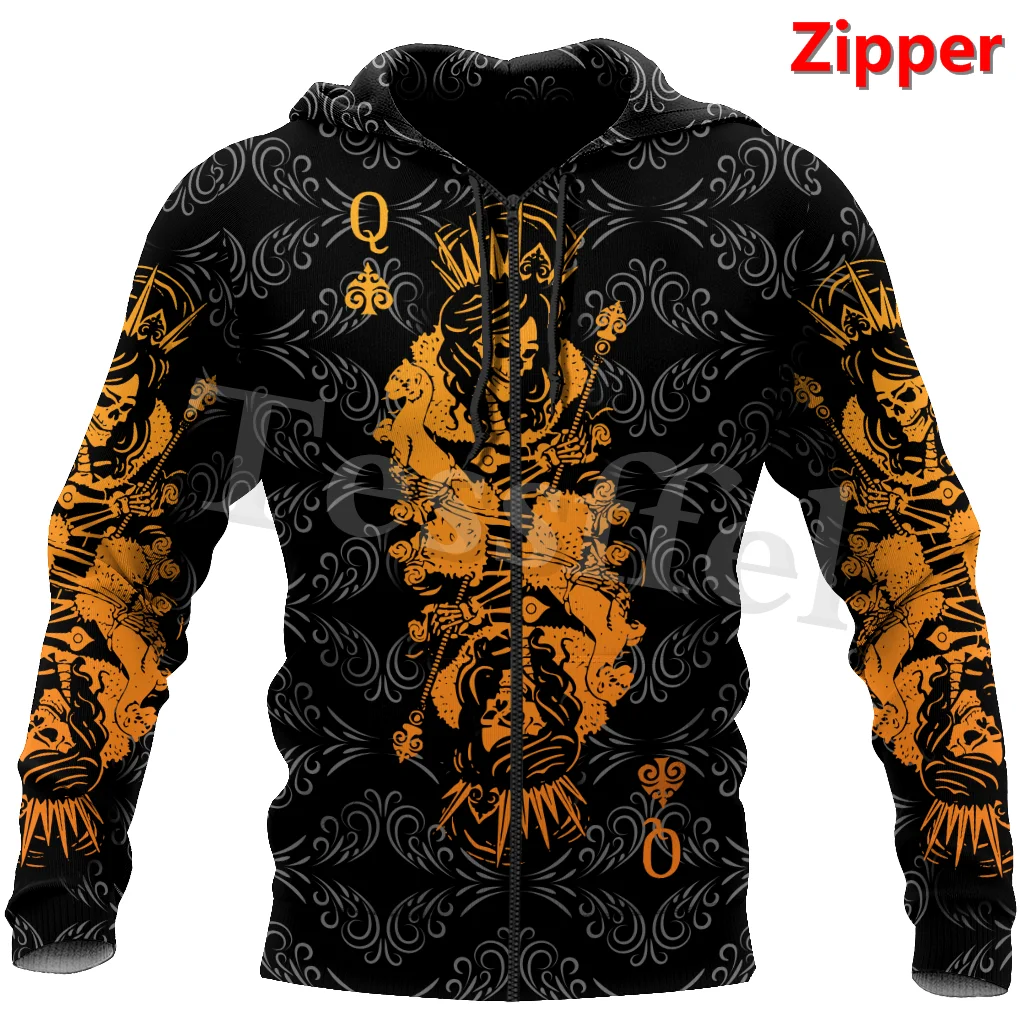 

Tessffel Skull Poker Queen of Spades 3D Print Fashion Men's Sweatshirt Tattoo Harajuku Zipper Hoodie Casual Streetwear Style-4