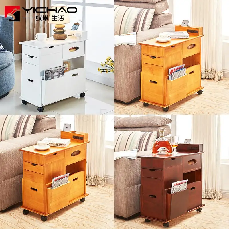 Подвижный стол для хранения прикроватный столик из массива дерева гостиной