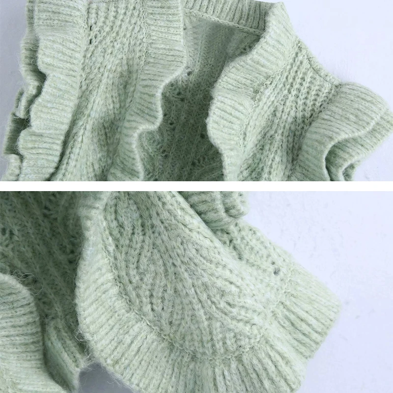 

2021 Spring High street Women Ruffles Cardigan Green Butterfly sleeve Female Short Sweater Knitted jacket Fashion YNZZU 1O007