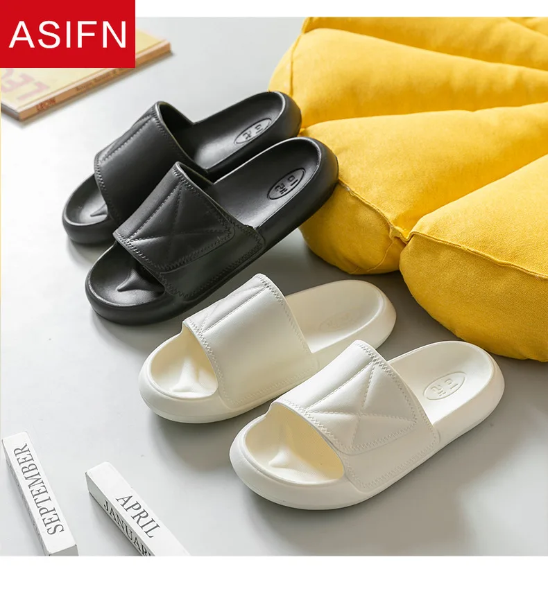 

ASIFN Home Soft Slippers Ladies Men's Thick Bottom Slipper Women Indoor Bathroom Anti-slip Floor Slides Deodorant Silent Slides