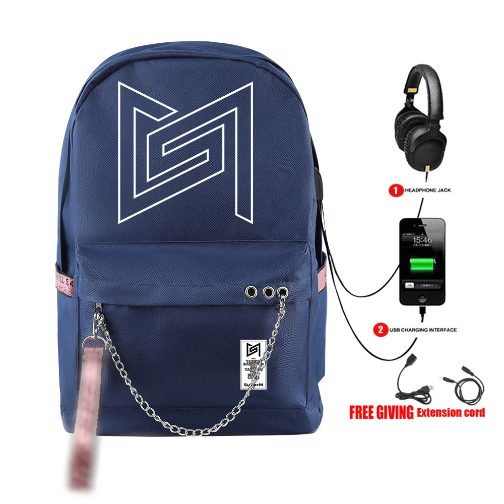 SuperM рюкзак KPOP крутой логотип команды стильный с подвесным орнаментом с USB молнией модный рюкзак для путешествий