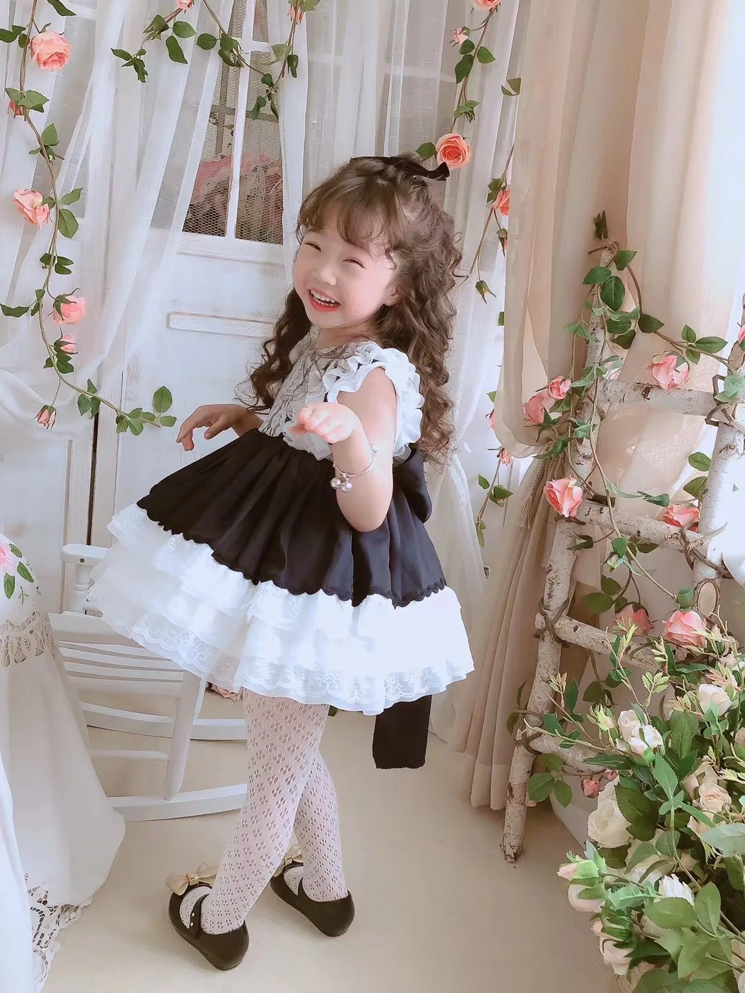 

0-12Y Baby Girl Summer Black Lace Vintage Spanish Ball Gown Lolita Princess Lace Dress for Holiday Casual