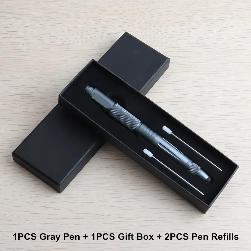 1Set Gray Тактическая Ручка инструмент для самообороны для выживания военный металлический стилус стеклянный выключатель шариковая ручка многофункциональный инструмент 2 Дополнительные чернила - Цвет: 1Set Gray