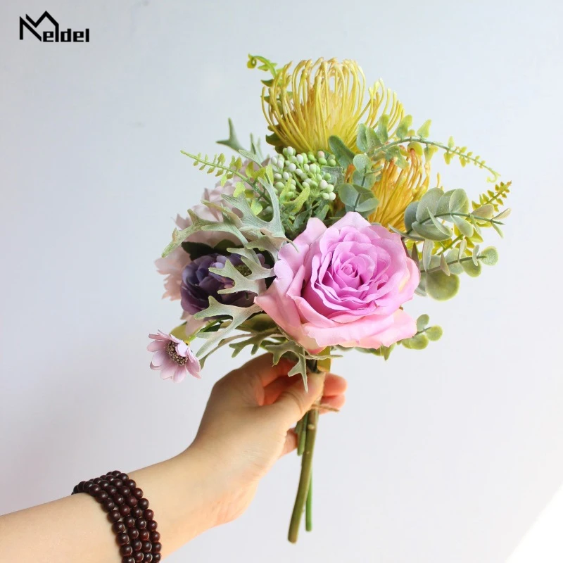 Букет розы Meldel искусственный шелк роза пион Маргаритка эвкалипт листья фрукты