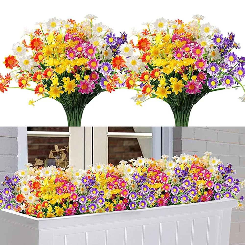 

7 Colors 1 Bundles Artificial Daisies Fake Flowers Reusable 7 Forks PVC Bouquet Flowers Porch For Home Wedding Decor
