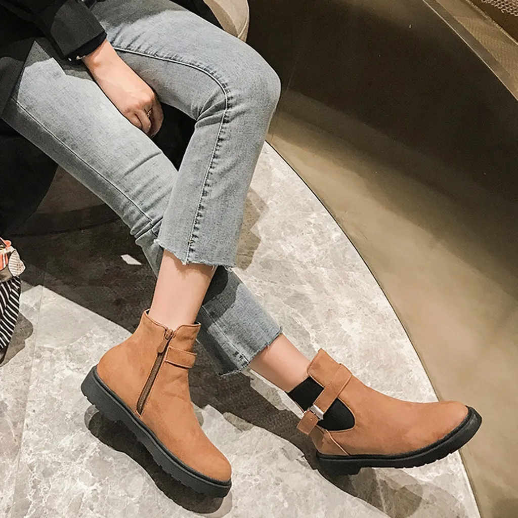 

Boots Women Shoes Women Belt High Heel Side Zipper Ankle Boots Ladies Buckle Platform Martin Shoes bota feminina 2019