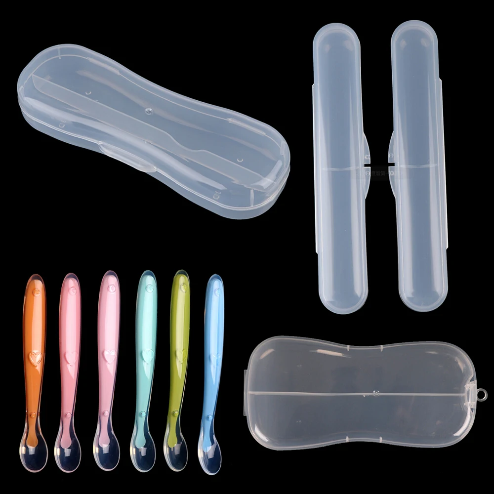 

2/1pcs Baby Toddler Food Grade Spoon Box Kids Storage Case Box Holder for Baby Silicone Spoon Travel Transparent Storage Box