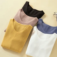 knitted jumper sweaters female 2020 v neck sweater women casual autumn winter tops solid clothes pull femme ladies sweater white