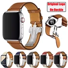 Ремешок кожаный для Apple Watch band 44 мм 40 мм 42 мм 38 мм, оригинальный браслет для наручных часов iWatch Series 6 SE 5 4 3