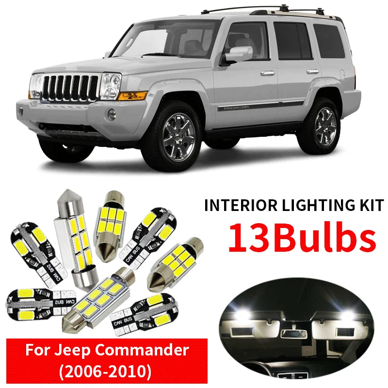 Белые светодиодный светодиодные лампы 13x комплект интерьера для 2006 2010 Jeep Commander 12 В