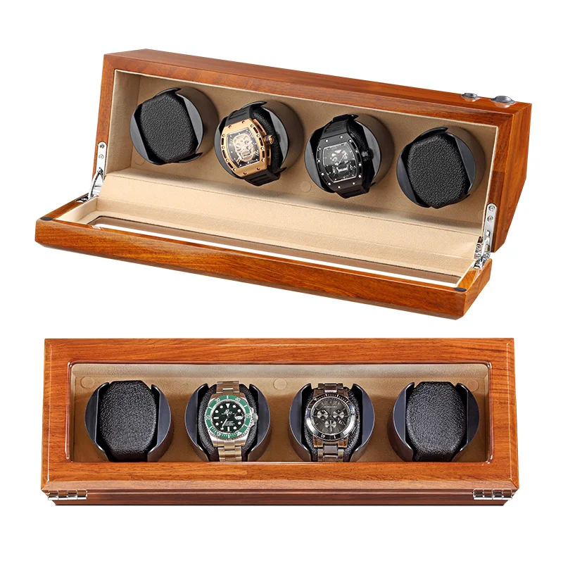 

Wooden automatic watch upper barrel holder mechanical watch double barrel display stand luxury watch box 4 slots