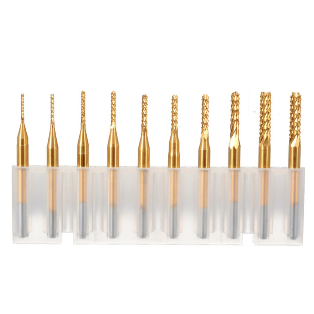

10Pcs set End Mill 1/8\" Shank Carbide CNC Milling Cutter Router Golden