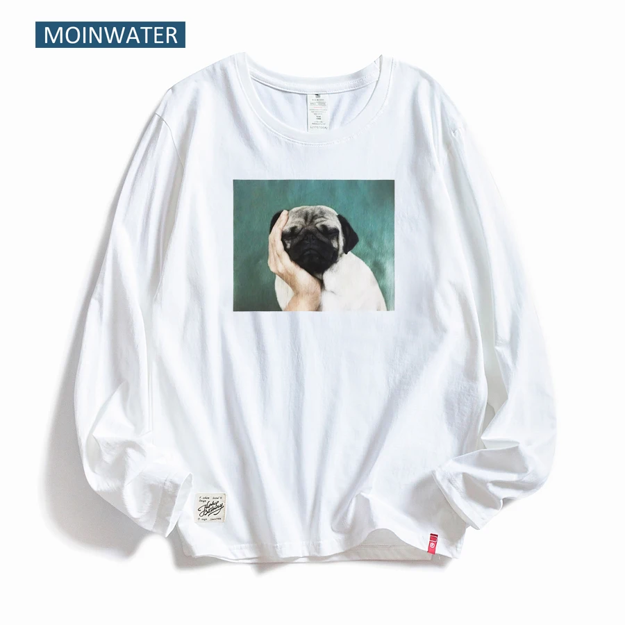 MOINWATER/Модные женские футболки с длинными рукавами и принтом собаки из