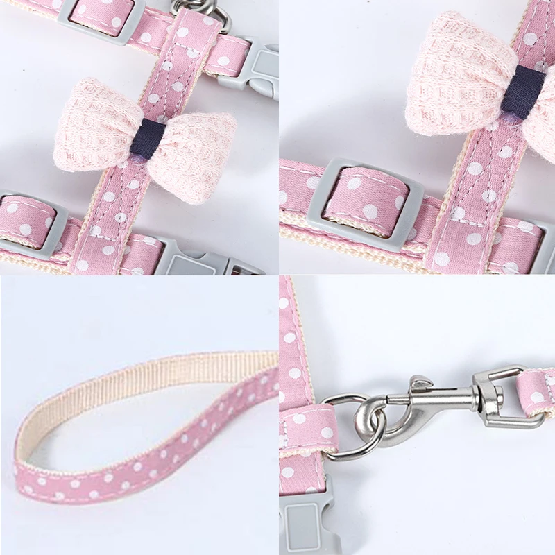 

Soft Pets Cat Harness Leashes Adjustable Set Anti-break Cotton and Hemp Dog Harness Walking I-shaped Dot Cat Chest Straps