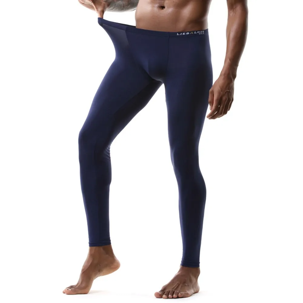 Men Tight-Fitting Leggings Stretch Sexy Autumn Warm Long Johns Thermal Underwear Breathable Ice Silk Translucent Home Pants Male