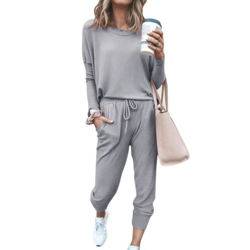 

New Solid European And American Women's Loose Solid Color Long-Sleeved Trousers Multicolor Casual Suit