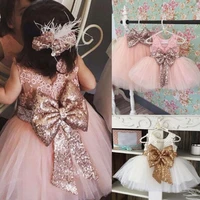 summer sequin big bow baby girl dress 1st birthday party wedding dress for girl palace princess evening dresses kid clothes