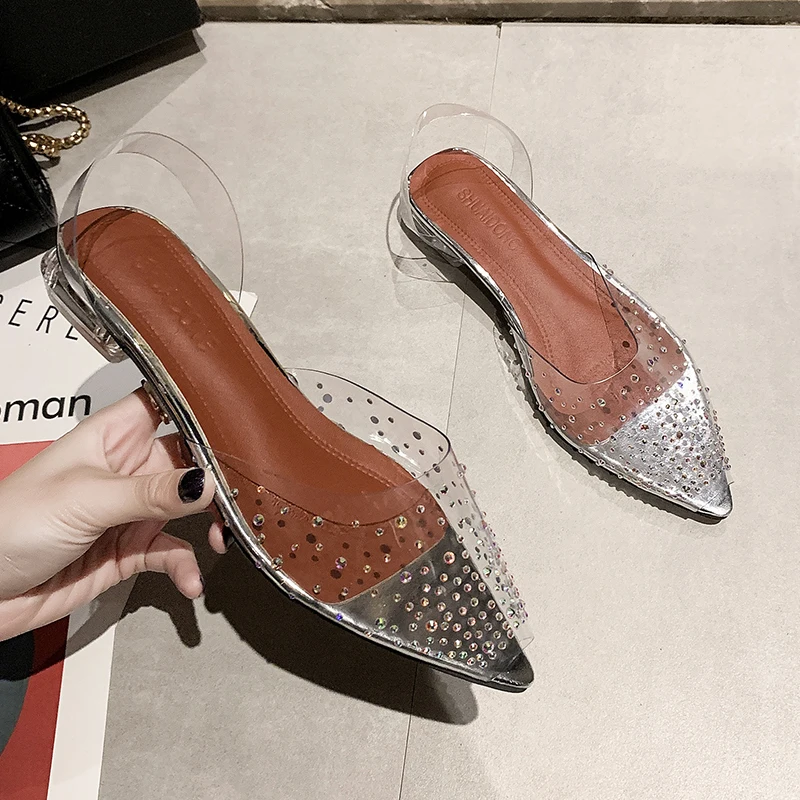 

2021 прозрачная обувь, женские сандалии с кристаллами, желе, с острым носком, женская модная повседневная женская обувь без шнуровки