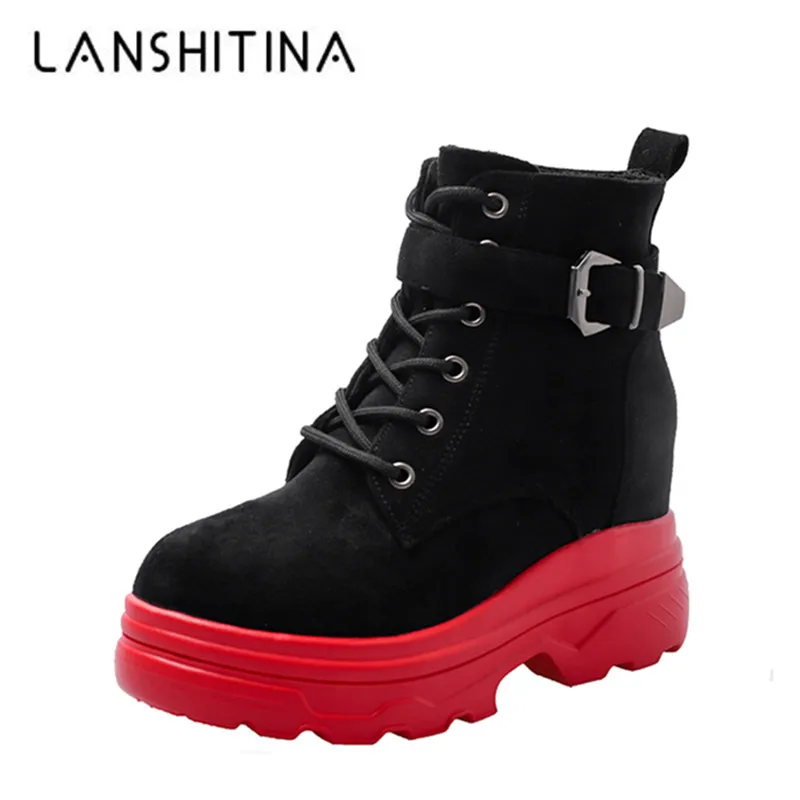 2019 Модные женские зимние теплые ботильоны повседневная обувь на массивном