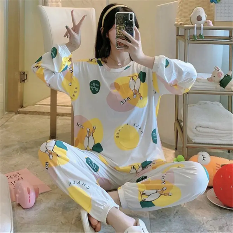 

2020 Pajamas Sets For Women Autumn Nightwear Suit Women Home Wear Pullover Top Ladies Pajamas Female Sleepwear