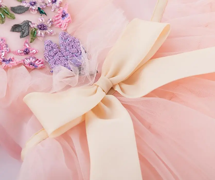 

High-End Mesh Beading Stitching Evening Gown Kids Catwalk Birthday Party Bridesmaid Baby Girl Dress Princess And Wedding L930