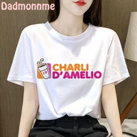 charli damelio ice coffee print clothing tops shirt summer aesthetics graphic short sleeve polyester t shirts female camiseta