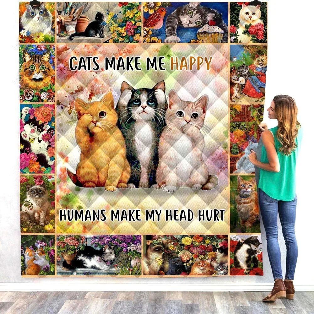 Милый домашний чехол для дивана с аниме принтом кошки стеганое одеяло кровати