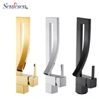 Смеситель для раковины Senlesen, хромированныйникелевыйчерныйЗолотистая полированная латунь кран для горячей и холодной воды, керамический контрольный кран для ванной комнаты