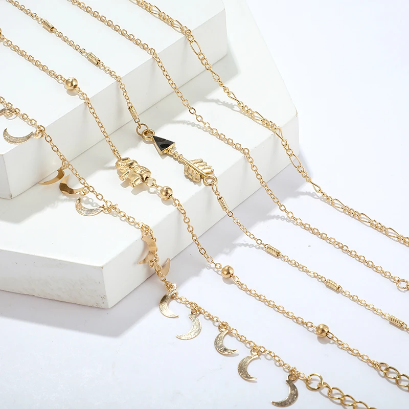 Tocona многослойный изящный Золотой ножной браслет в стиле бохо слон луна на ногу