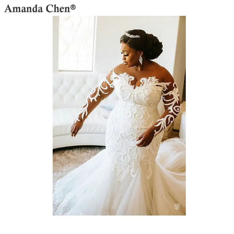 Женское свадебное платье с длинным рукавом и кружевной аппликацией | Свадьбы